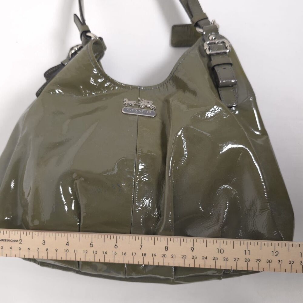 COACH Madison Patent Maggie Glossy Dark Grey Leather Satchel Bag Shoulder Purse‎ - Picture 5 of 16